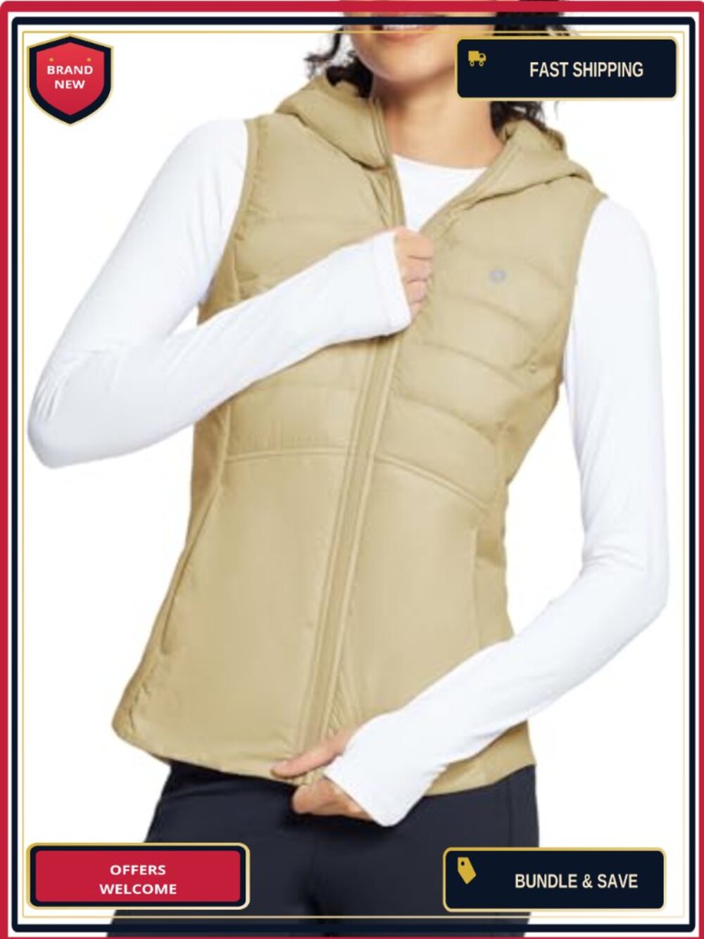 Women's Winter Running Vest Hooded Sleeveless Fleece Jacket Water Resistant
